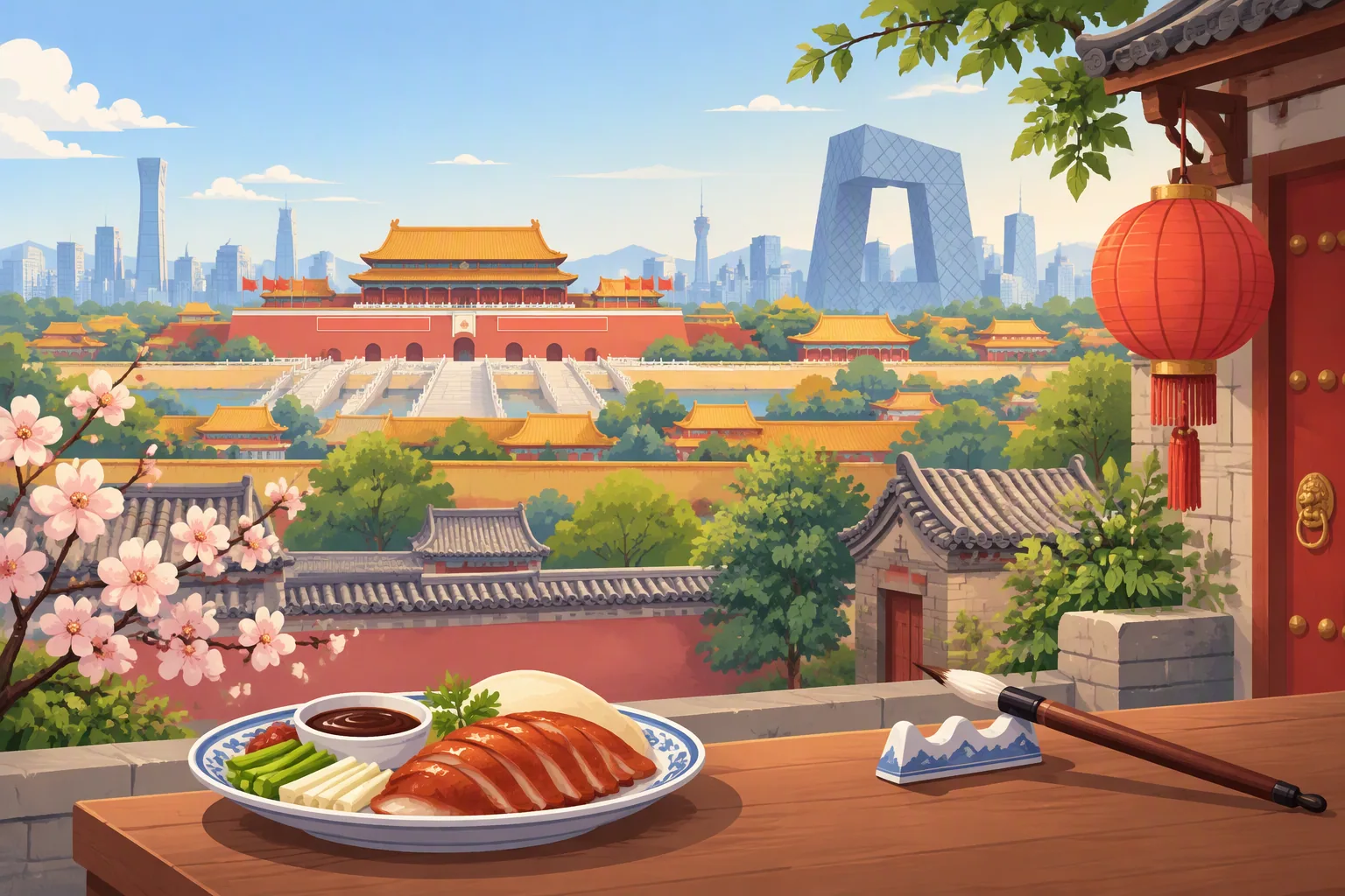 Illustration of city and student life in Beijing