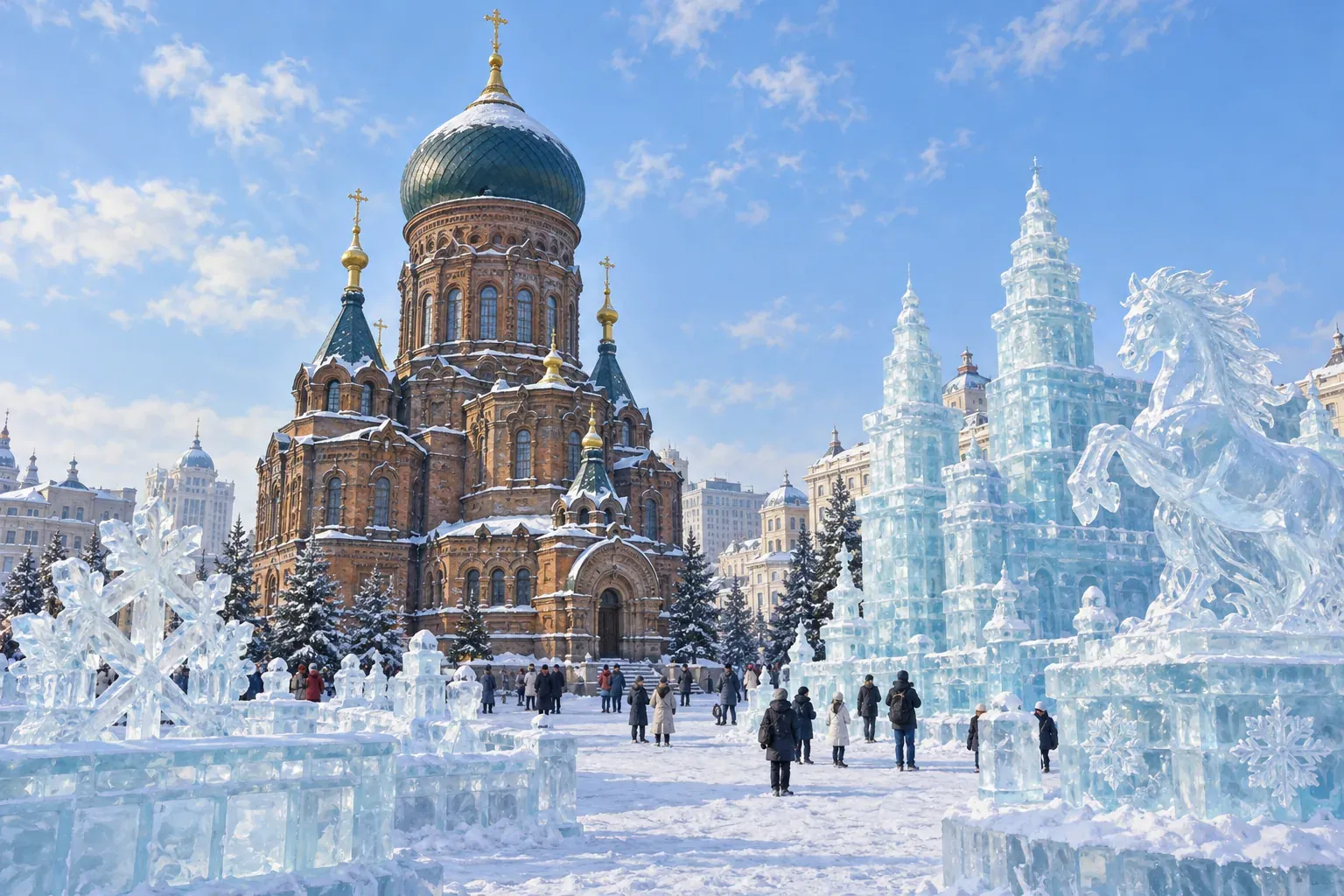 Harbin Central Street, Saint Sophia Cathedral and ice festival