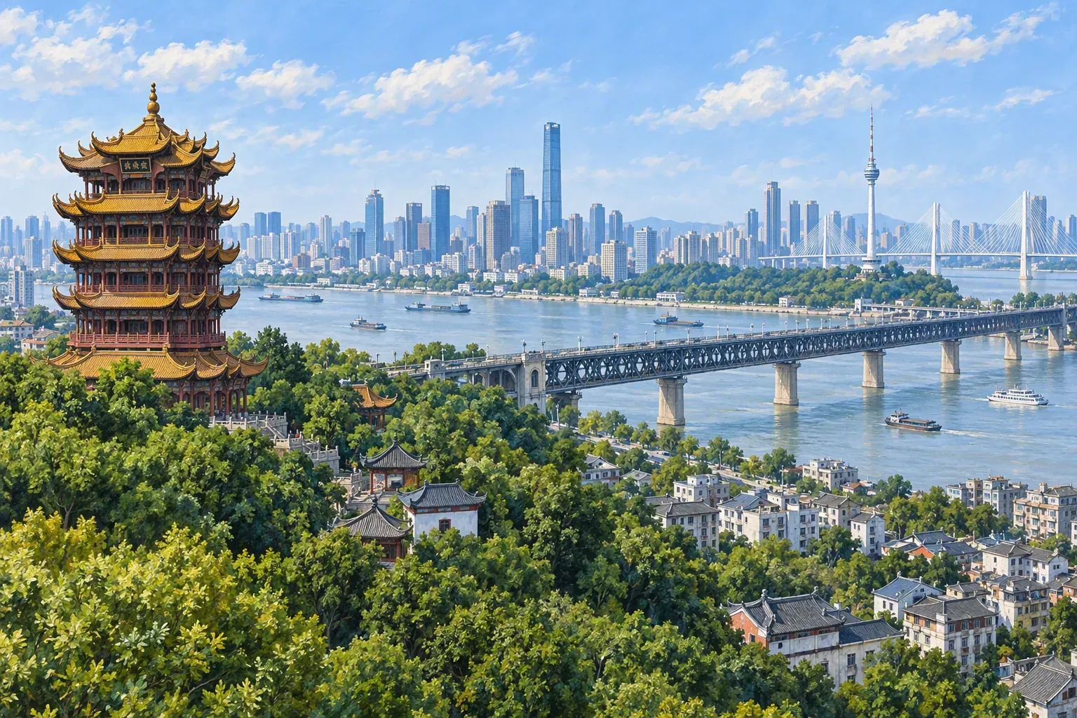Illustration of studying and living in Wuhan