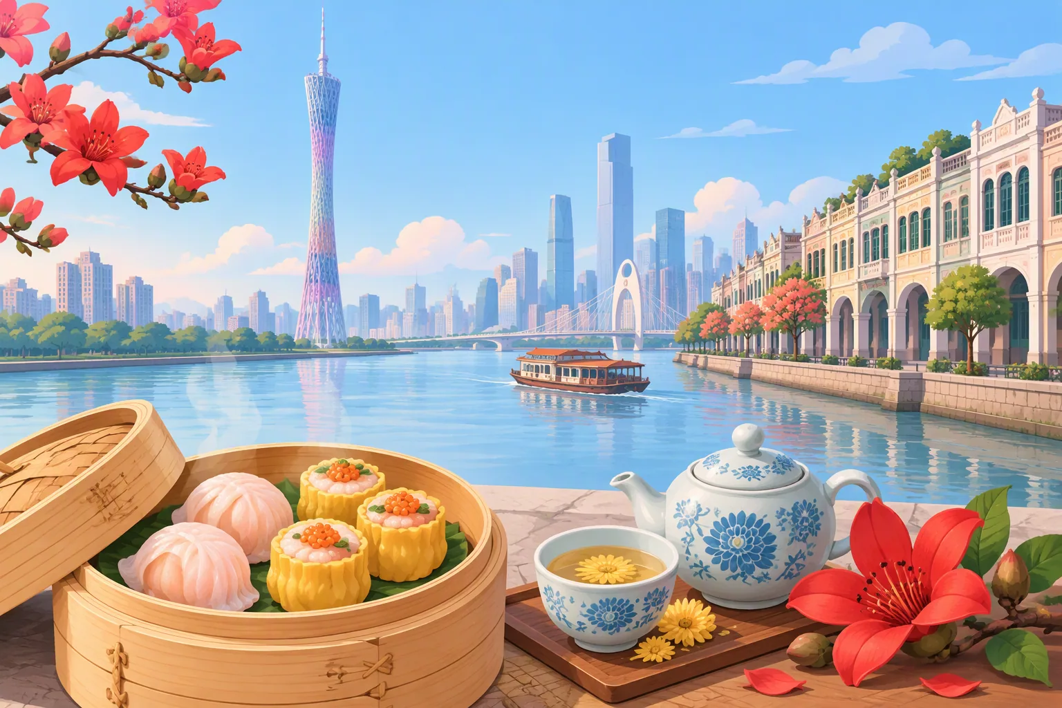Guangzhou city profile illustration