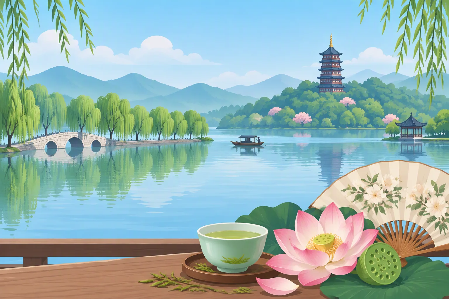 Hangzhou city profile illustration