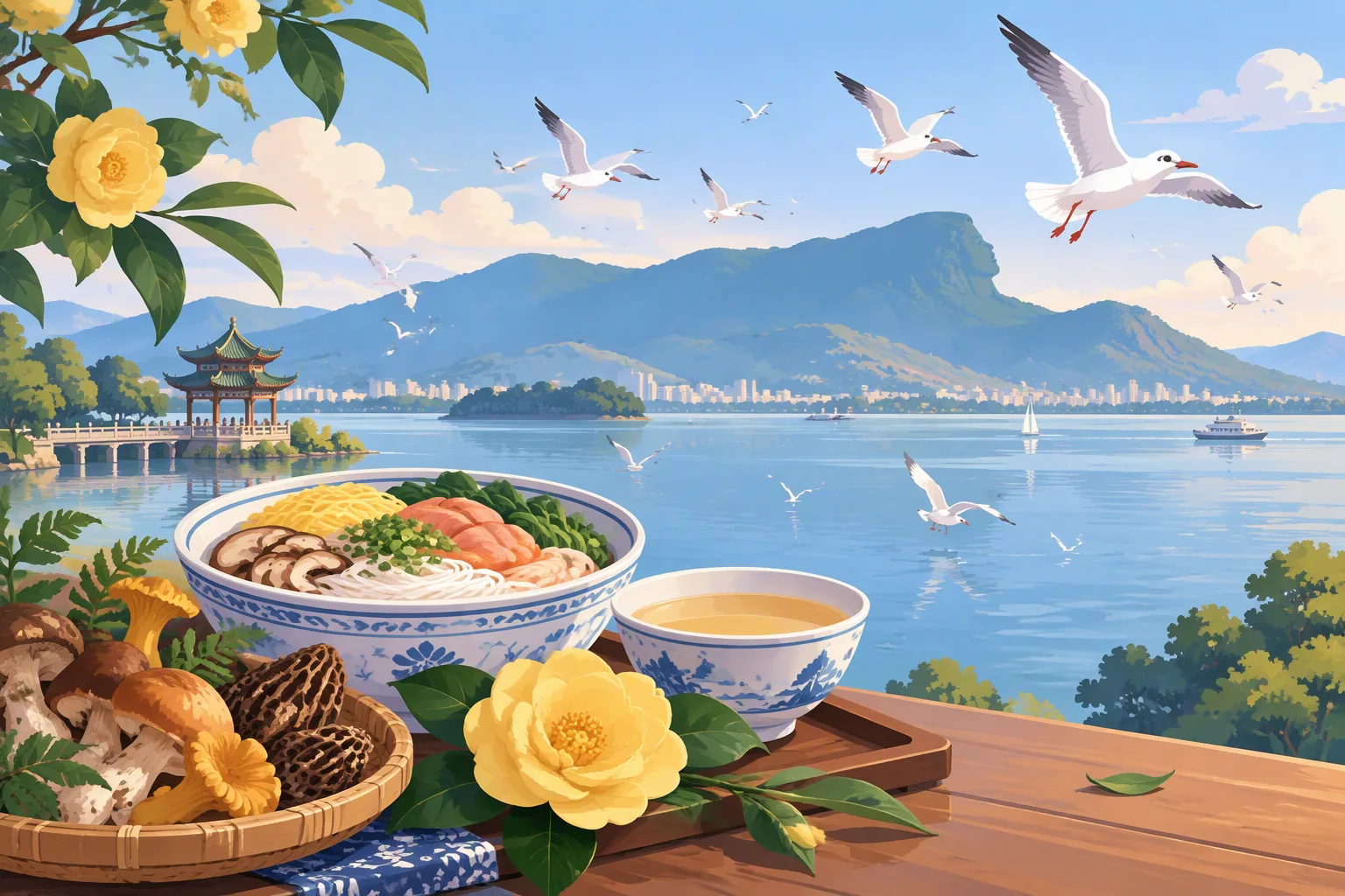 Kunming city profile illustration