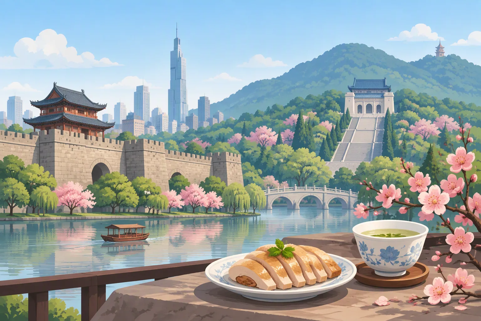 Nanjing city profile illustration